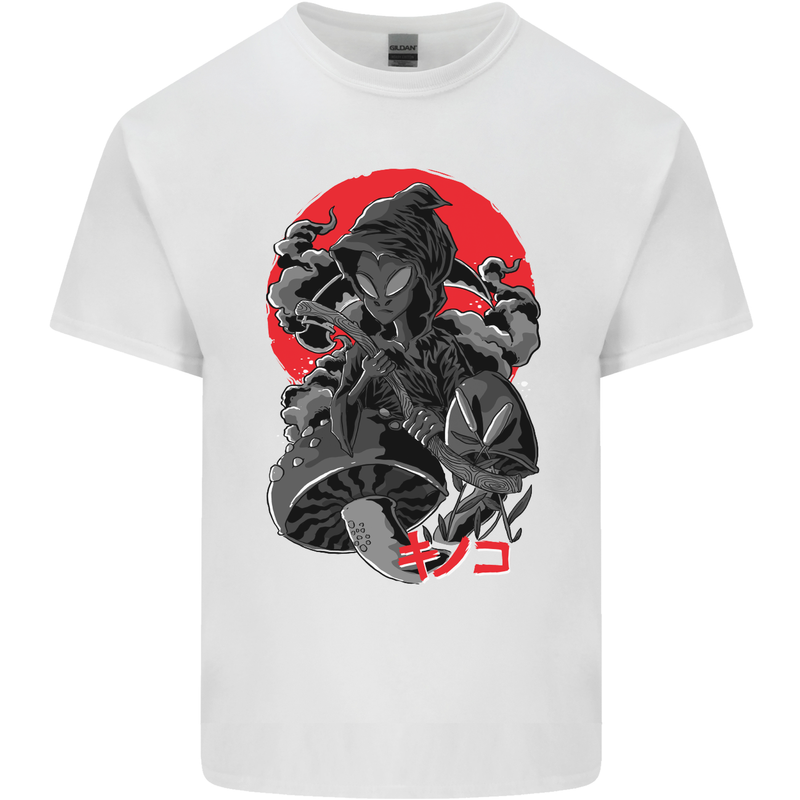 Magic Mushrooms Weed Japanese Alien Mens Cotton T-Shirt Tee Top White