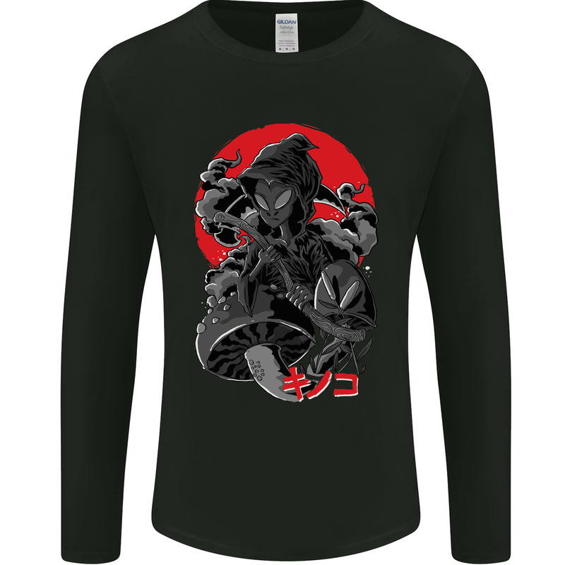 Magic Mushrooms Weed Japanese Alien Mens Long Sleeve T-Shirt Black