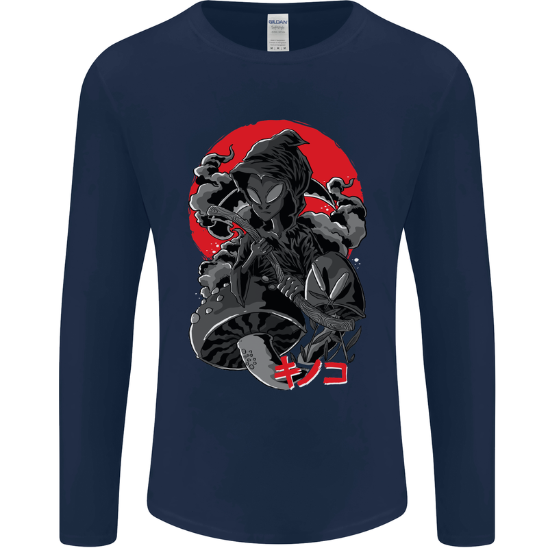 Magic Mushrooms Weed Japanese Alien Mens Long Sleeve T-Shirt Navy Blue