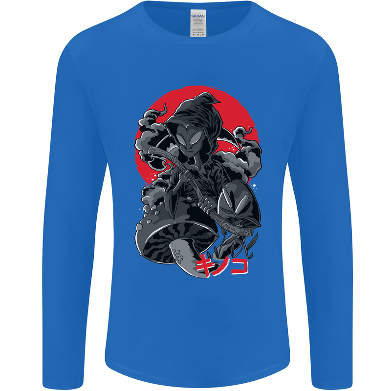 Magic Mushrooms Weed Japanese Alien Mens Long Sleeve T-Shirt Royal Blue