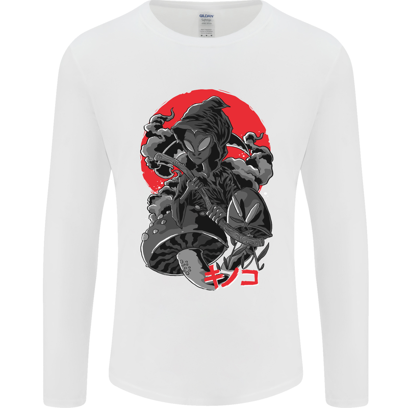 Magic Mushrooms Weed Japanese Alien Mens Long Sleeve T-Shirt White