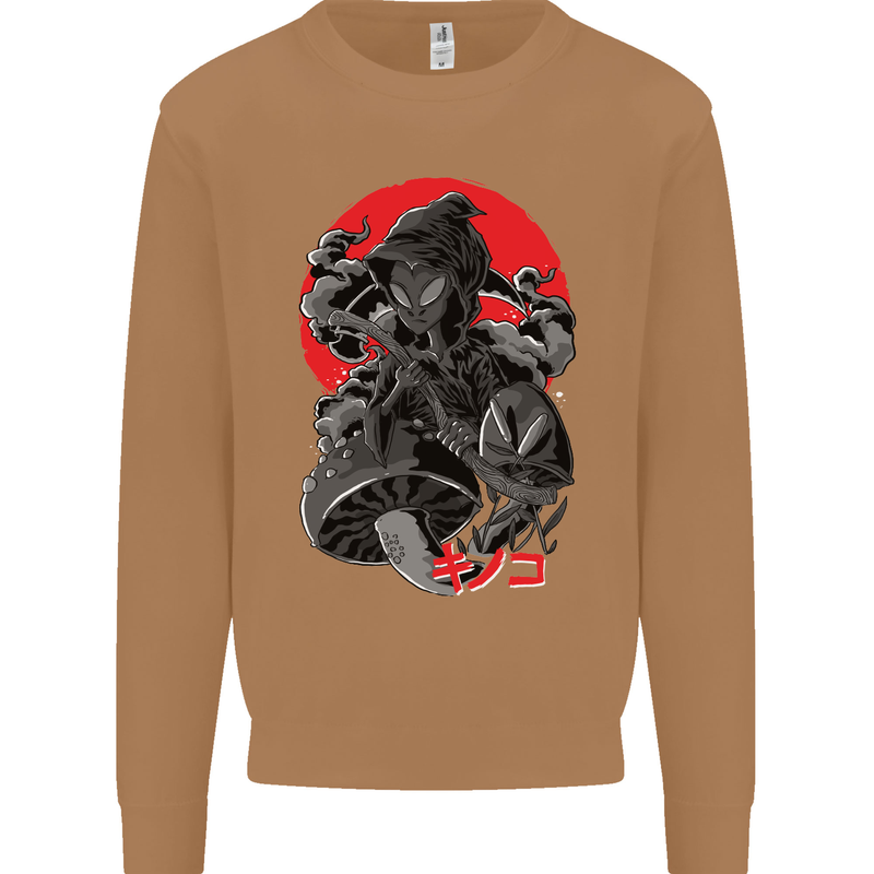 Magic Mushrooms Weed Japanese Alien Mens Sweatshirt Jumper Caramel Latte