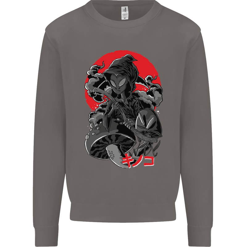 Magic Mushrooms Weed Japanese Alien Mens Sweatshirt Jumper Charcoal