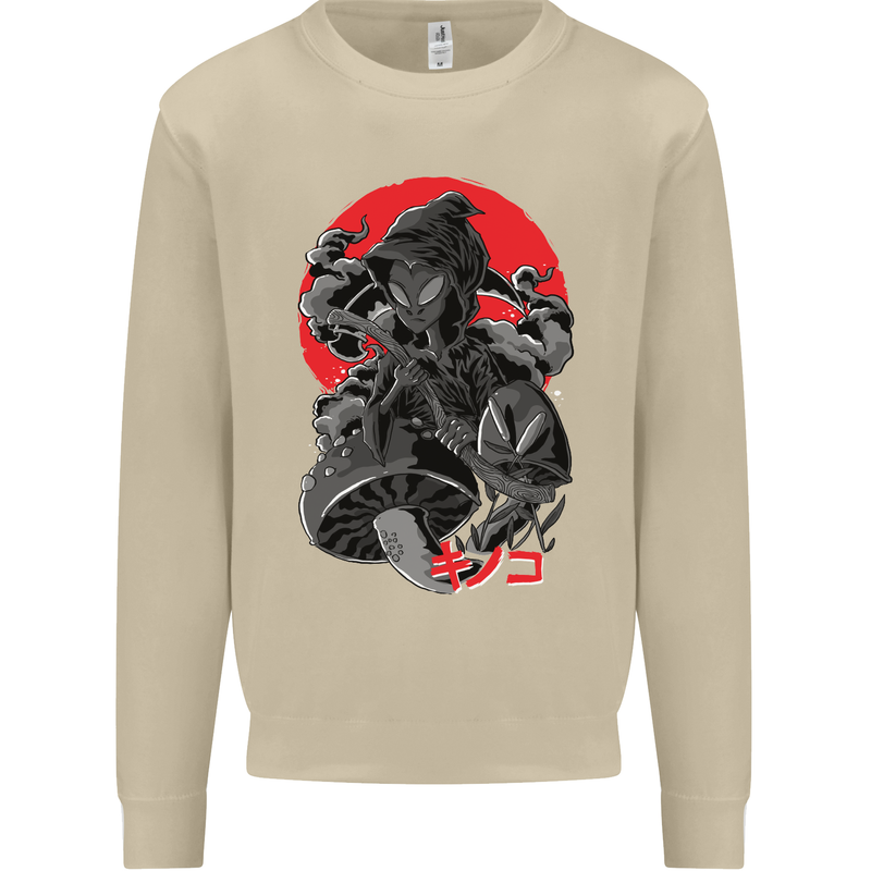 Magic Mushrooms Weed Japanese Alien Mens Sweatshirt Jumper Sand