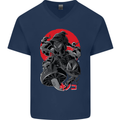 Magic Mushrooms Weed Japanese Alien Mens V-Neck Cotton T-Shirt Navy Blue