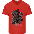 Magic Mushrooms Weed Japanese Alien Mens V-Neck Cotton T-Shirt Red