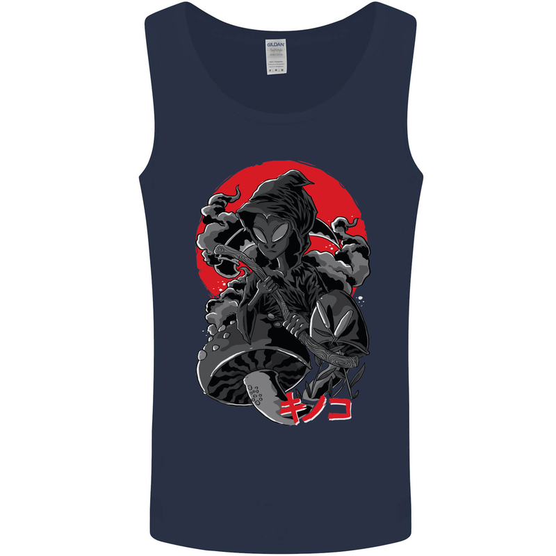 Magic Mushrooms Weed Japanese Alien Mens Vest Tank Top Navy Blue