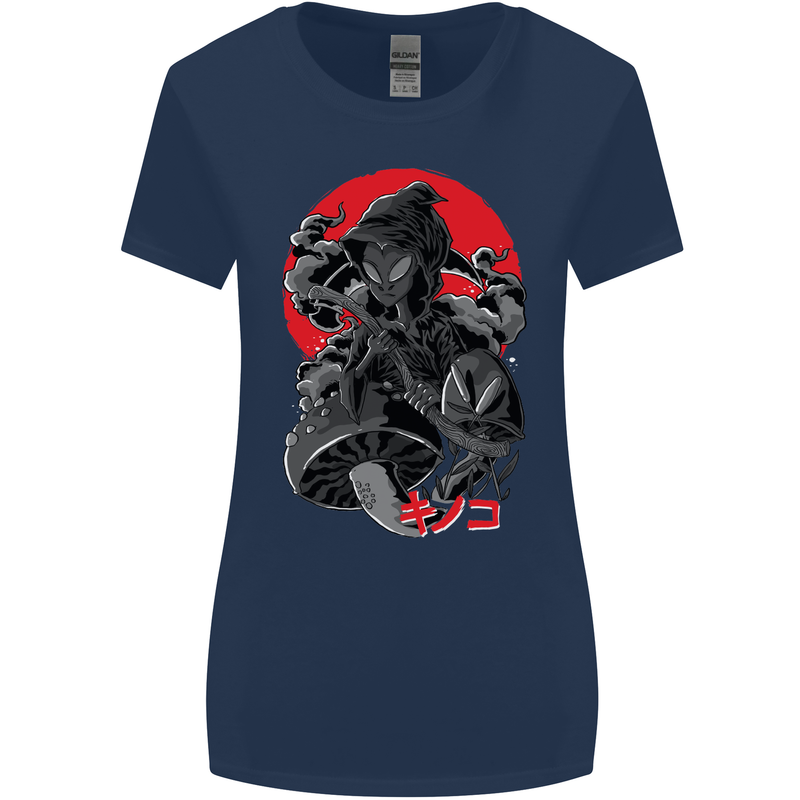 Magic Mushrooms Weed Japanese Alien Womens Wider Cut T-Shirt Navy Blue