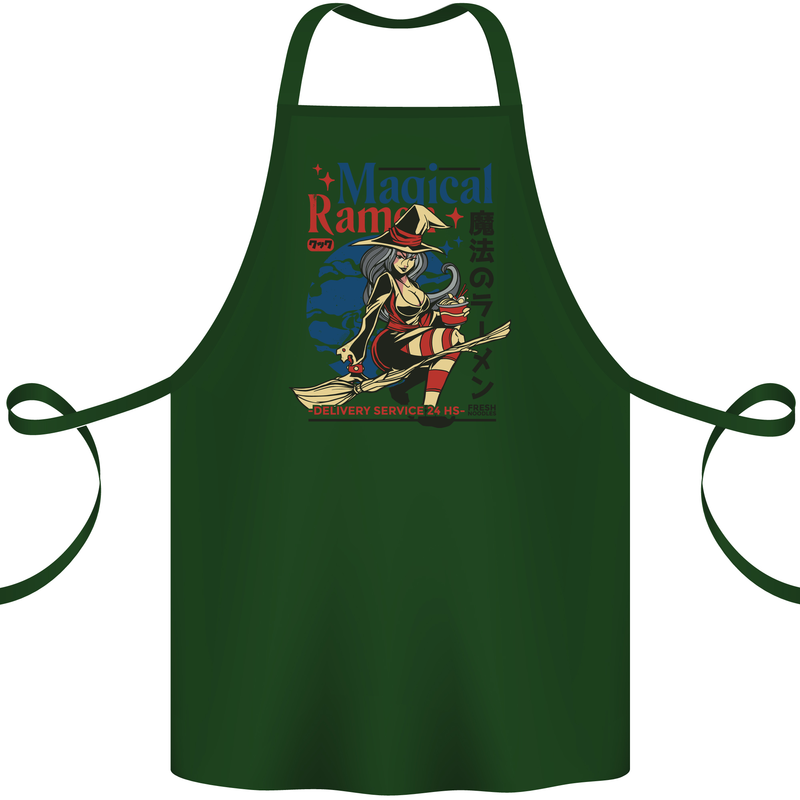 Magical Ramen Noodles Witch Halloween Cotton Apron 100% Organic Forest Green