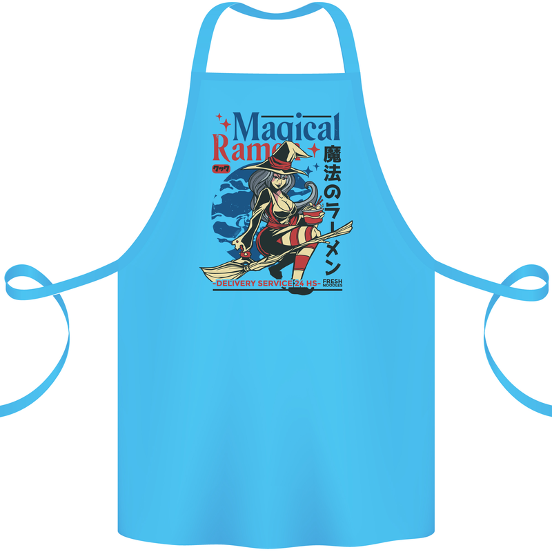 Magical Ramen Noodles Witch Halloween Cotton Apron 100% Organic Turquoise