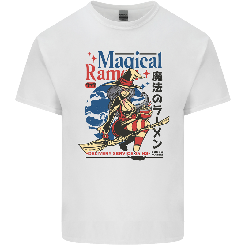 Magical Ramen Noodles Witch Halloween Mens Cotton T-Shirt Tee Top White