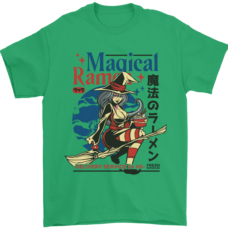 Magical Ramen Noodles Witch Halloween Mens T-Shirt Cotton Gildan Irish Green