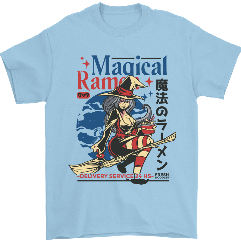 Magical Ramen Noodles Witch Halloween Mens T-Shirt Cotton Gildan Light Blue