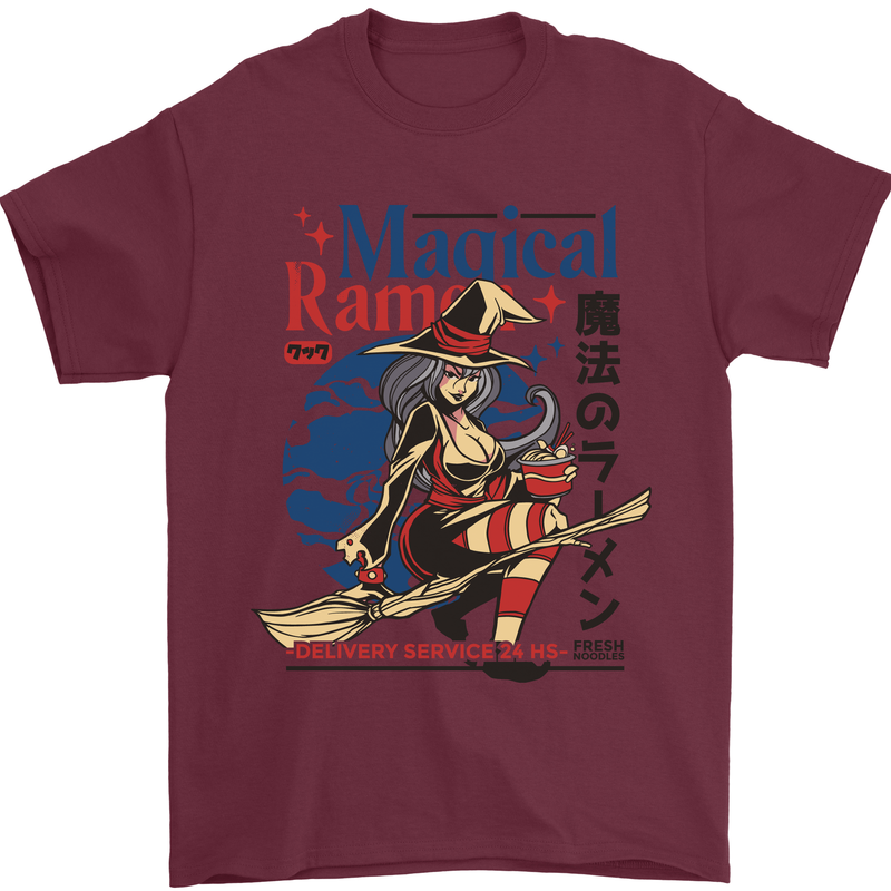 Magical Ramen Noodles Witch Halloween Mens T-Shirt Cotton Gildan Maroon