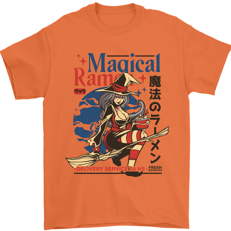 Magical Ramen Noodles Witch Halloween Mens T-Shirt Cotton Gildan Orange