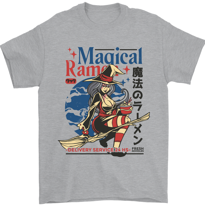 Magical Ramen Noodles Witch Halloween Mens T-Shirt Cotton Gildan Sports Grey