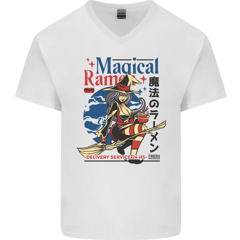 Magical Ramen Noodles Witch Halloween Mens V-Neck Cotton T-Shirt White