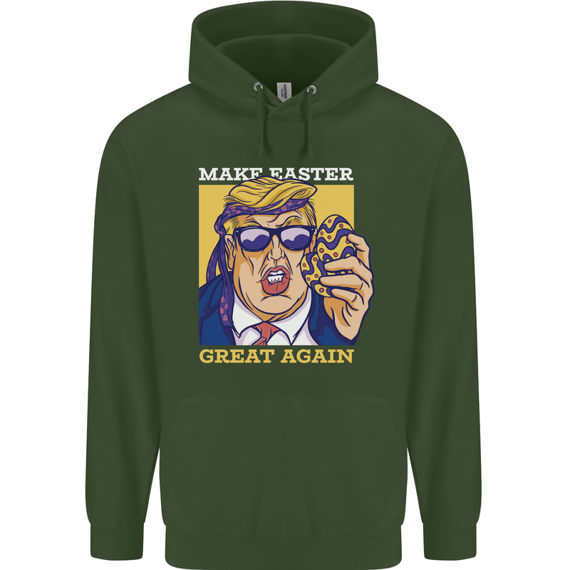 Make Easter Great Again Funny Donald Trump Mens 80% Cotton Hoodie Forest Green