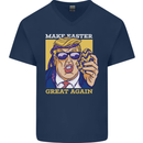 Make Easter Great Again Funny Donald Trump Mens V-Neck Cotton T-Shirt Navy Blue