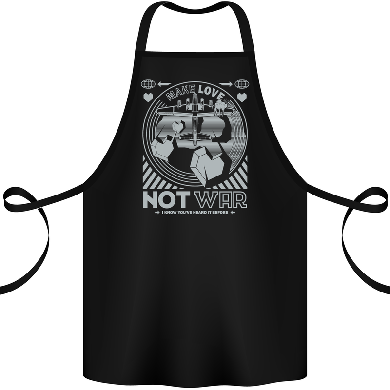 Make Love Not War World Peace Anti Cotton Apron 100% Organic Black