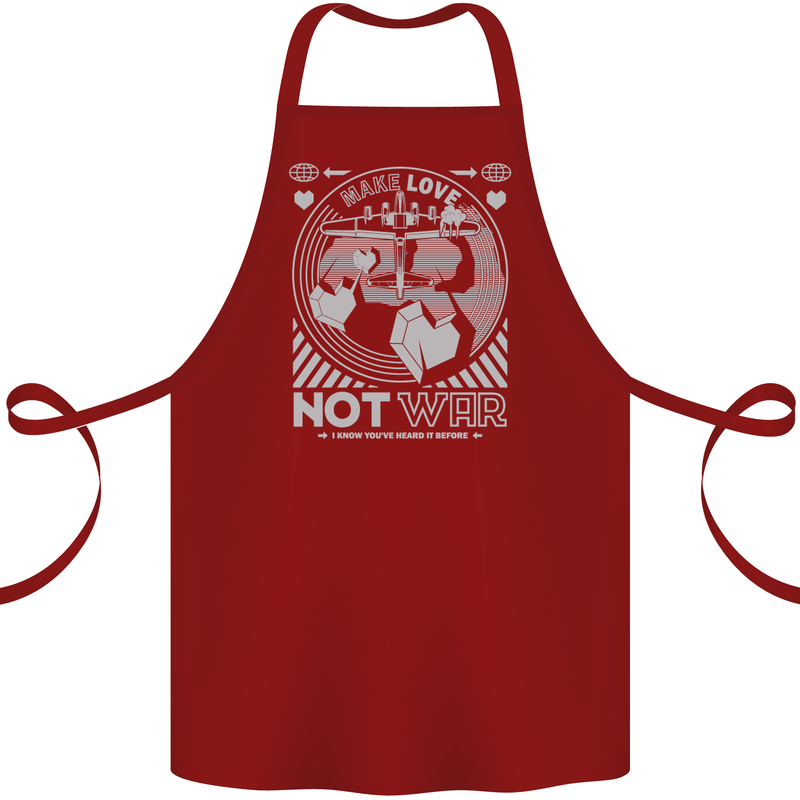 Make Love Not War World Peace Anti Cotton Apron 100% Organic Maroon