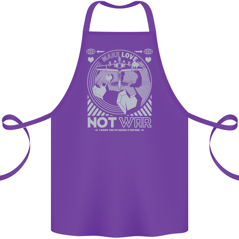 Make Love Not War World Peace Anti Cotton Apron 100% Organic Purple
