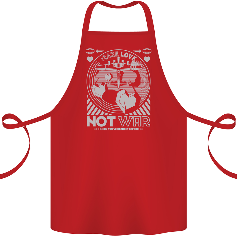 Make Love Not War World Peace Anti Cotton Apron 100% Organic Red