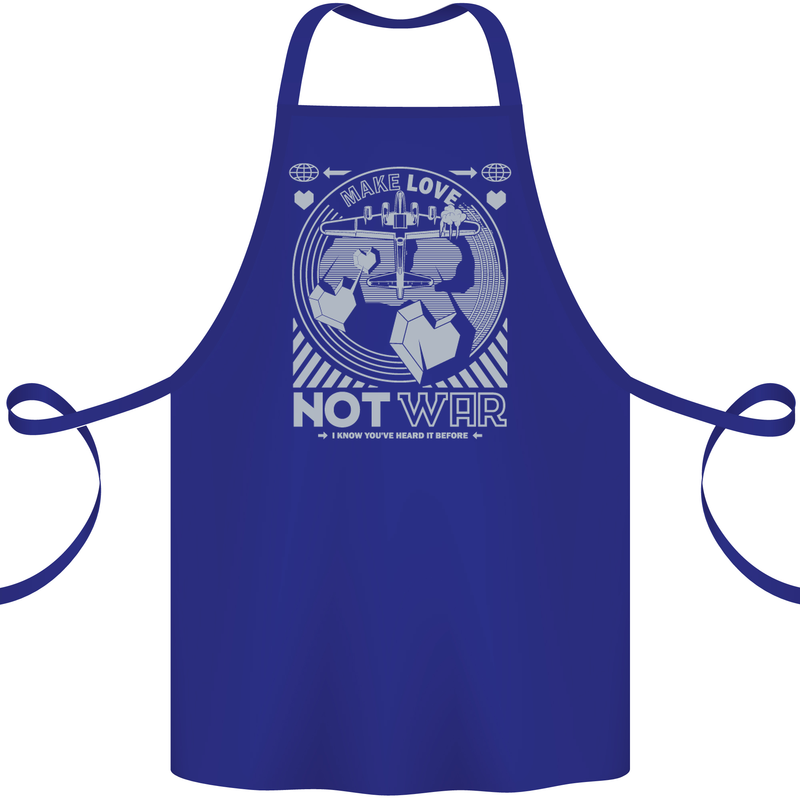 Make Love Not War World Peace Anti Cotton Apron 100% Organic Royal Blue