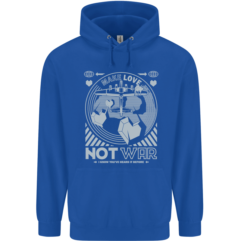 Make Love Not War World Peace Anti Mens 80% Cotton Hoodie Royal Blue