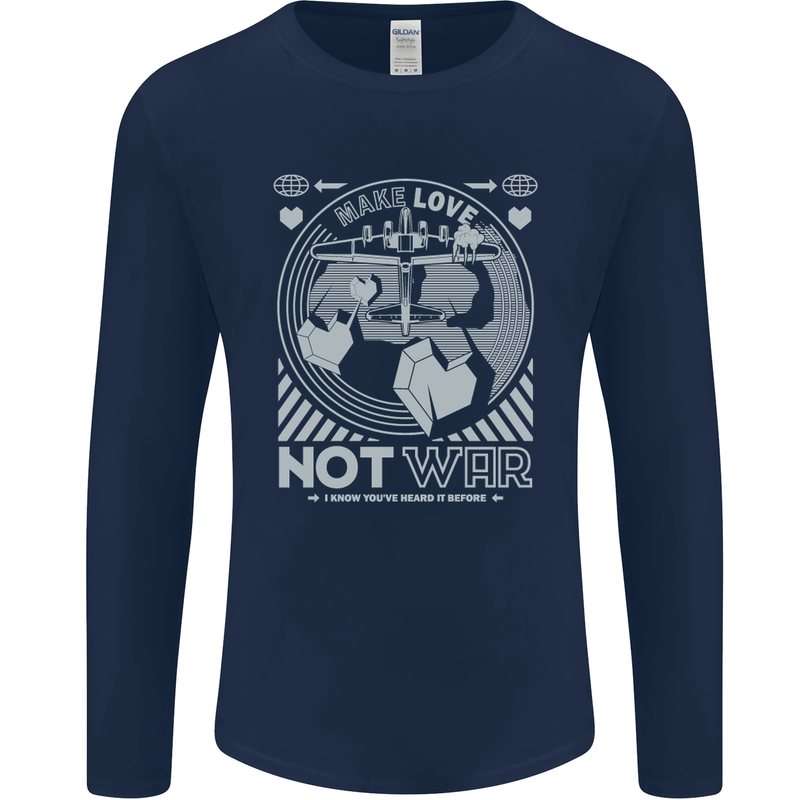 Make Love Not War World Peace Anti Mens Long Sleeve T-Shirt Navy Blue