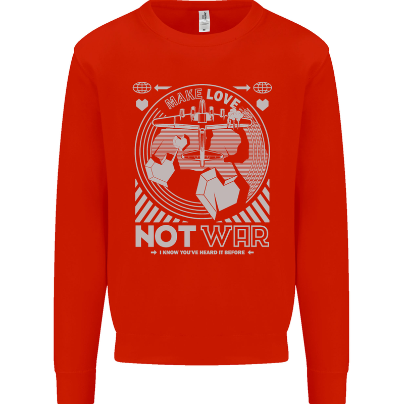 Make Love Not War World Peace Anti Mens Sweatshirt Jumper Bright Red