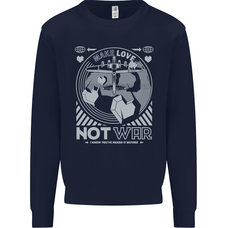 Make Love Not War World Peace Anti Mens Sweatshirt Jumper Navy Blue