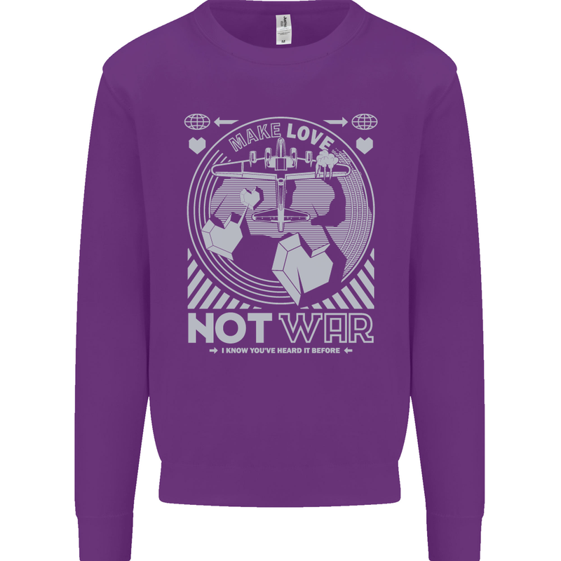 Make Love Not War World Peace Anti Mens Sweatshirt Jumper Purple