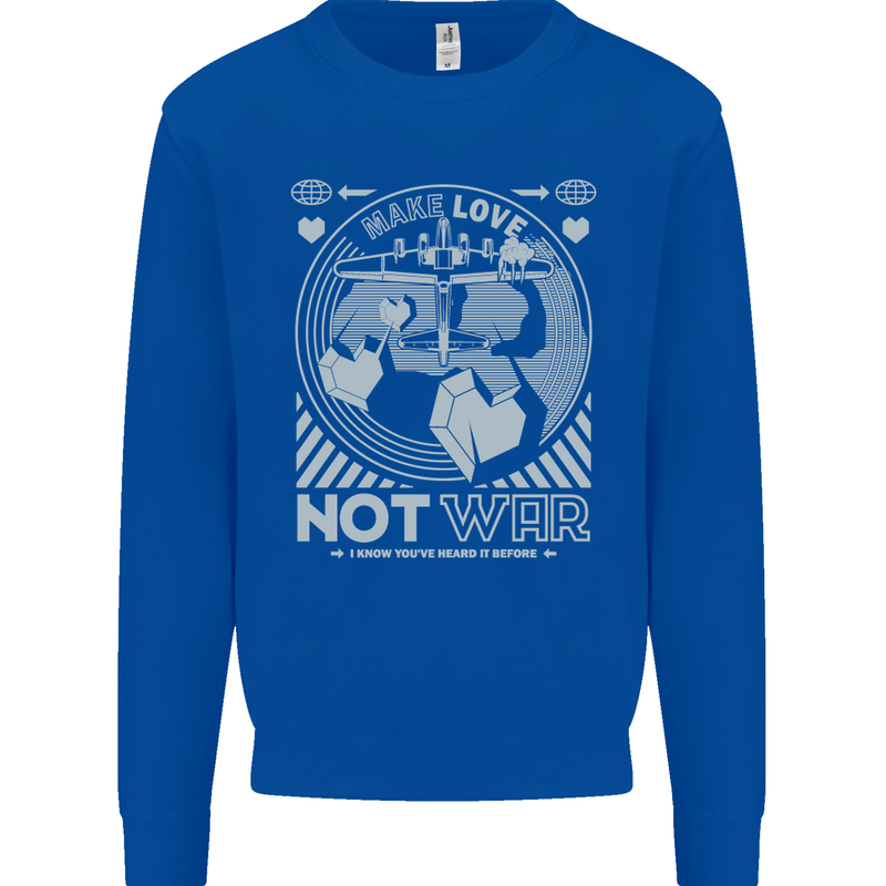 Make Love Not War World Peace Anti Mens Sweatshirt Jumper Royal Blue