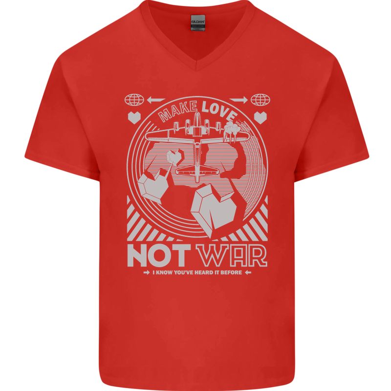 Make Love Not War World Peace Anti Mens V-Neck Cotton T-Shirt Red