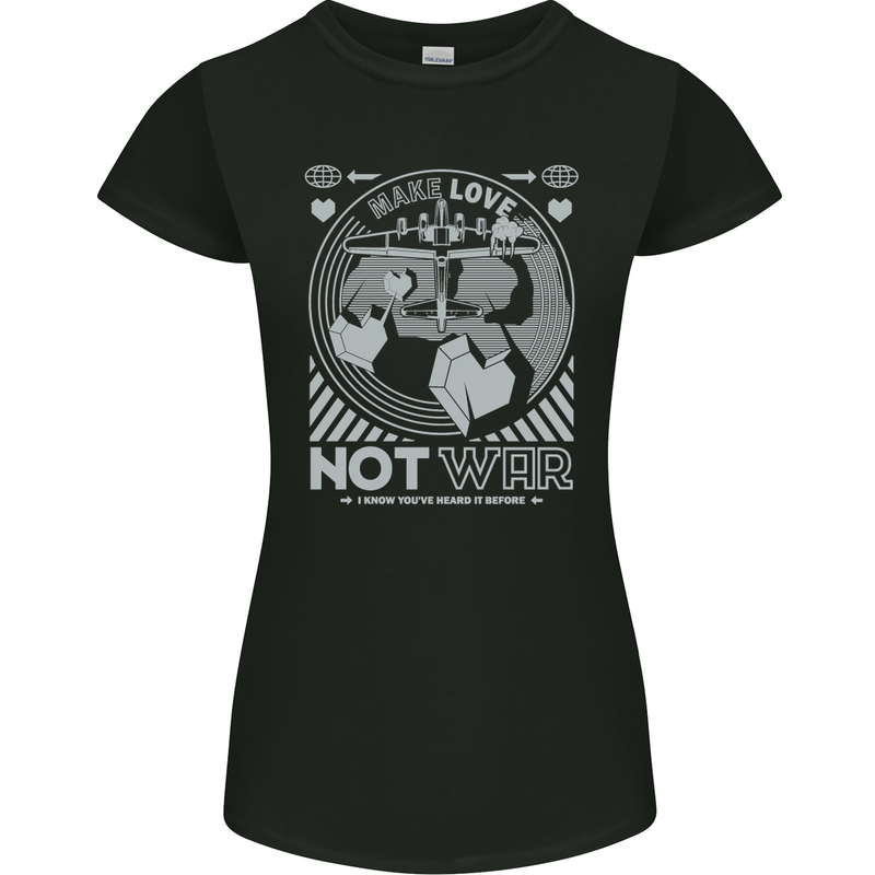 Make Love Not War World Peace Anti Womens Petite Cut T-Shirt Black