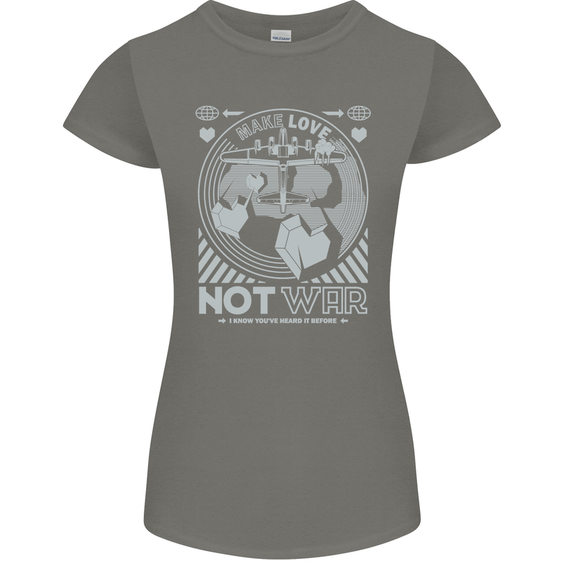Make Love Not War World Peace Anti Womens Petite Cut T-Shirt Charcoal