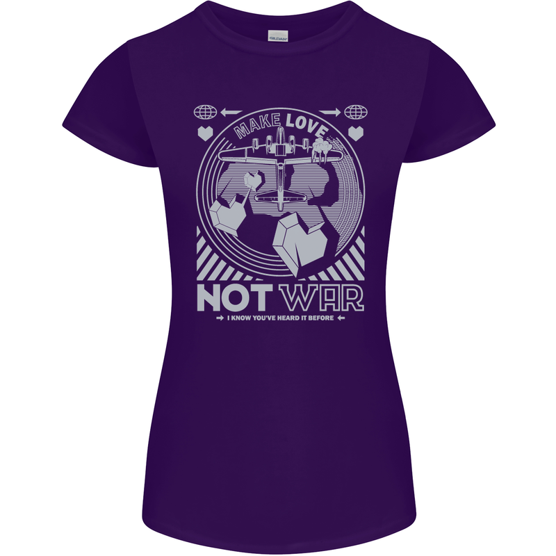 Make Love Not War World Peace Anti Womens Petite Cut T-Shirt Purple