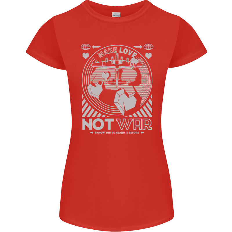 Make Love Not War World Peace Anti Womens Petite Cut T-Shirt Red
