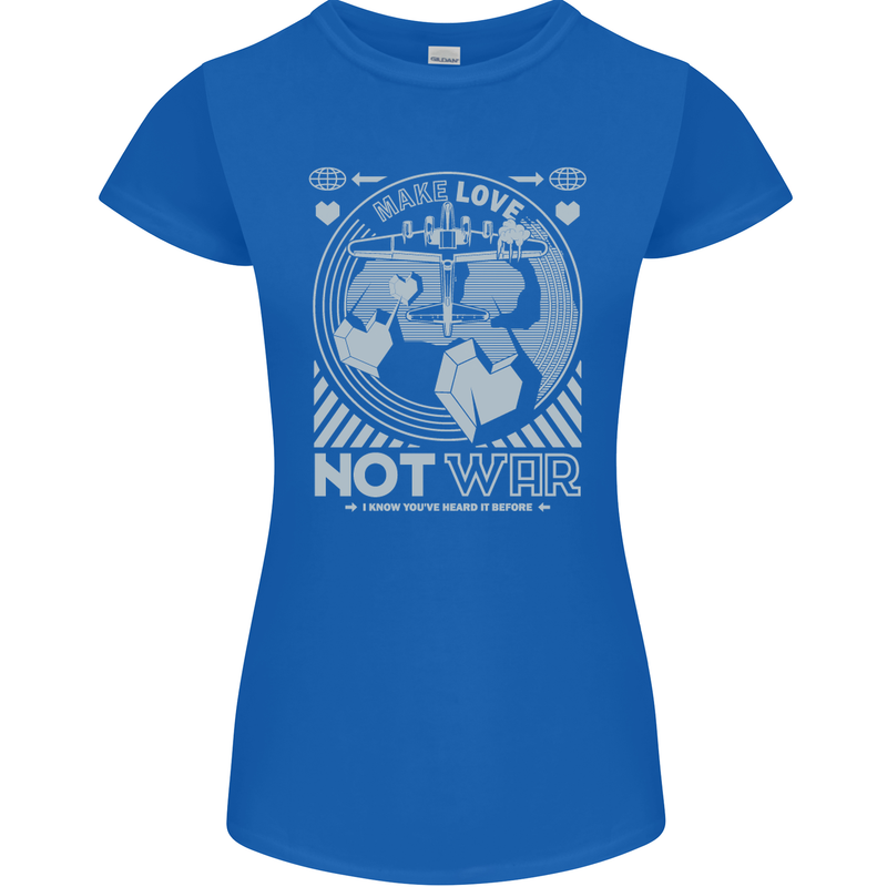 Make Love Not War World Peace Anti Womens Petite Cut T-Shirt Royal Blue