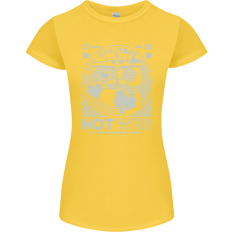 Make Love Not War World Peace Anti Womens Petite Cut T-Shirt Yellow