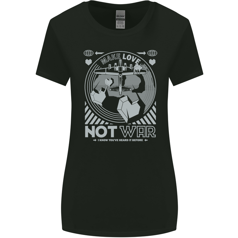 Make Love Not War World Peace Anti Womens Wider Cut T-Shirt Black