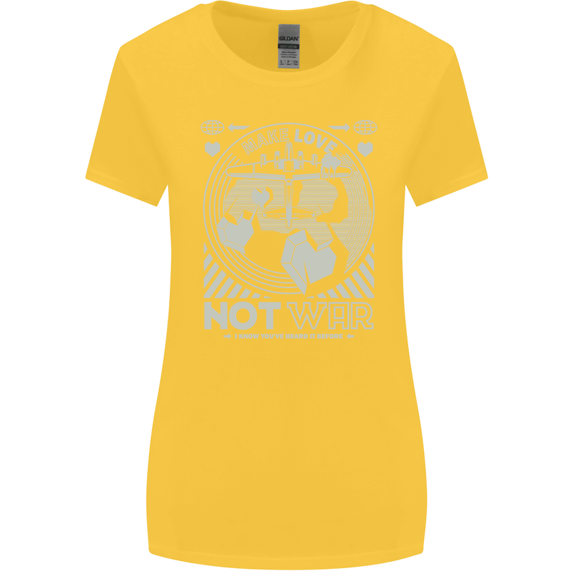 Make Love Not War World Peace Anti Womens Wider Cut T-Shirt Yellow