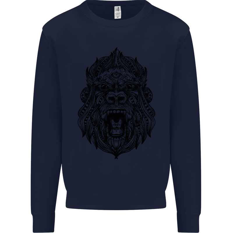 Mandala Art Ape Kids Sweatshirt Jumper Navy Blue
