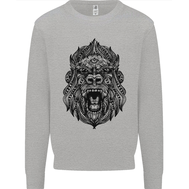 Mandala Art Ape Kids Sweatshirt Jumper Sports Grey