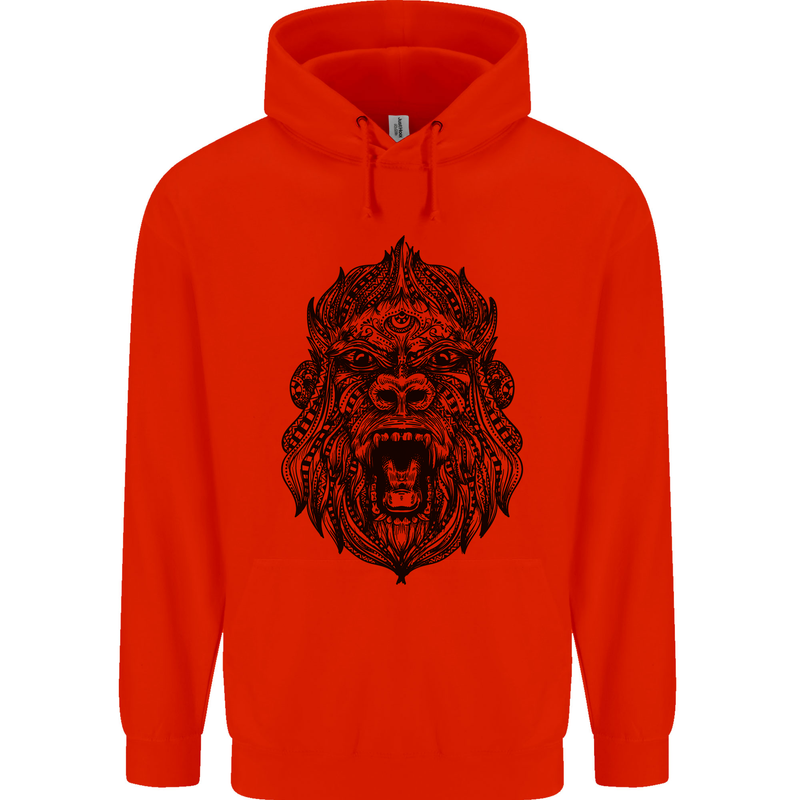Mandala Art Ape Mens 80% Cotton Hoodie Bright Red