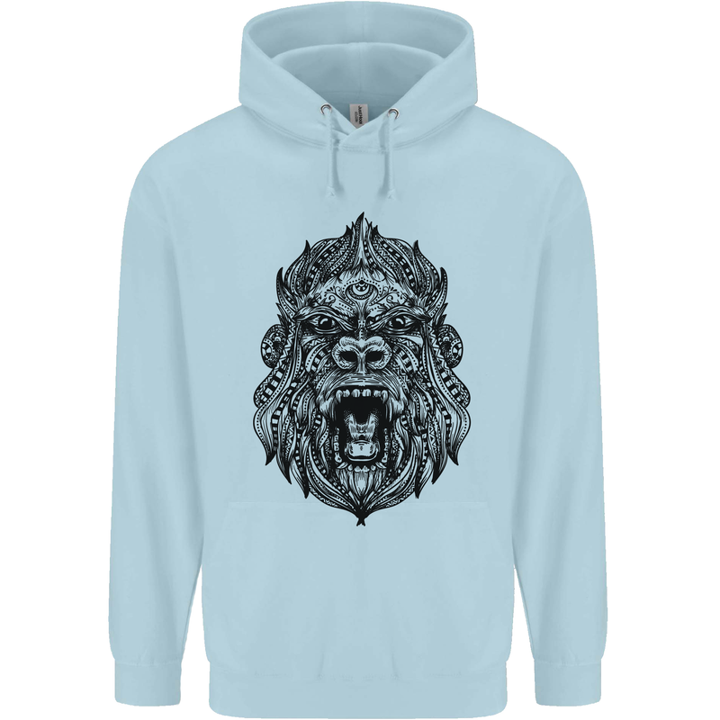 Mandala Art Ape Mens 80% Cotton Hoodie Light Blue