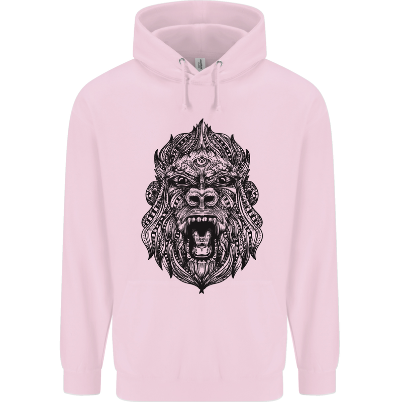 Mandala Art Ape Mens 80% Cotton Hoodie Light Pink