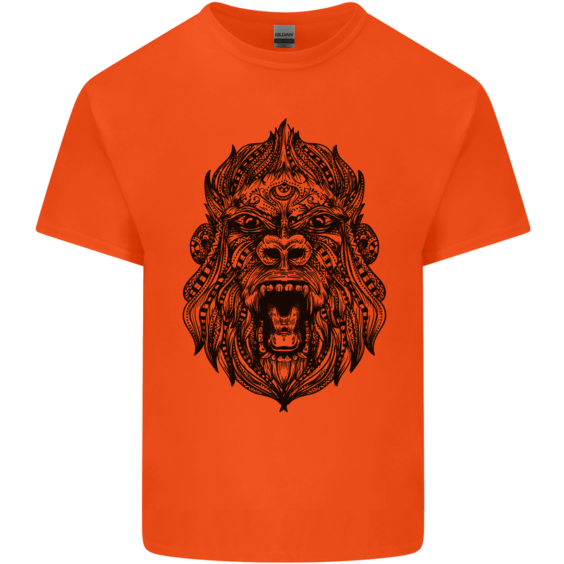 Mandala Art Ape Mens Cotton T-Shirt Tee Top Orange