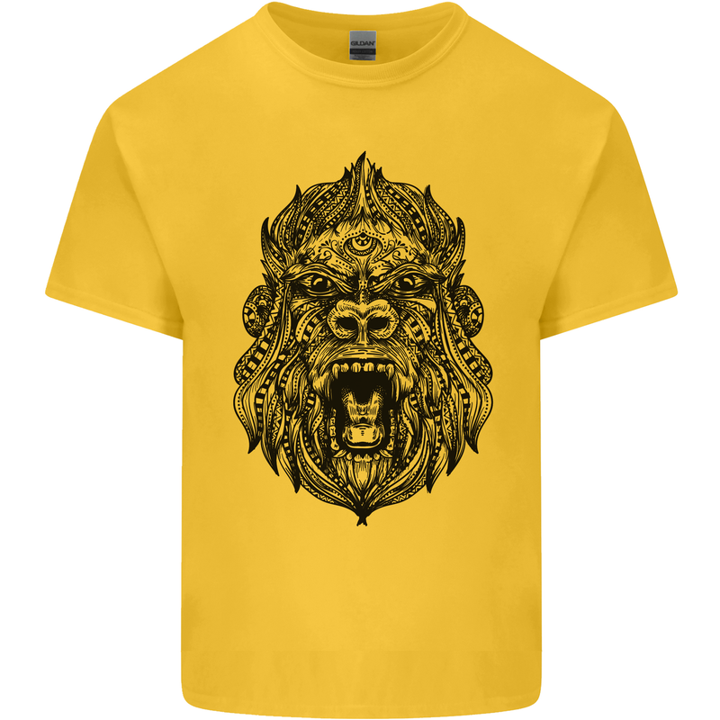 Mandala Art Ape Mens Cotton T-Shirt Tee Top Yellow